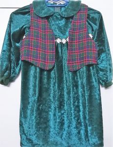 Kids Costumes to Hire - Velvet Green dress & Tartan Waistcoat - GIRL Small